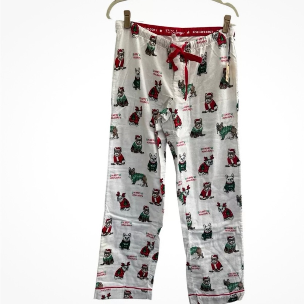 PJ Salvage Fleece Happy Howlidays French Bulldogs dressed for pant Christmas NWT